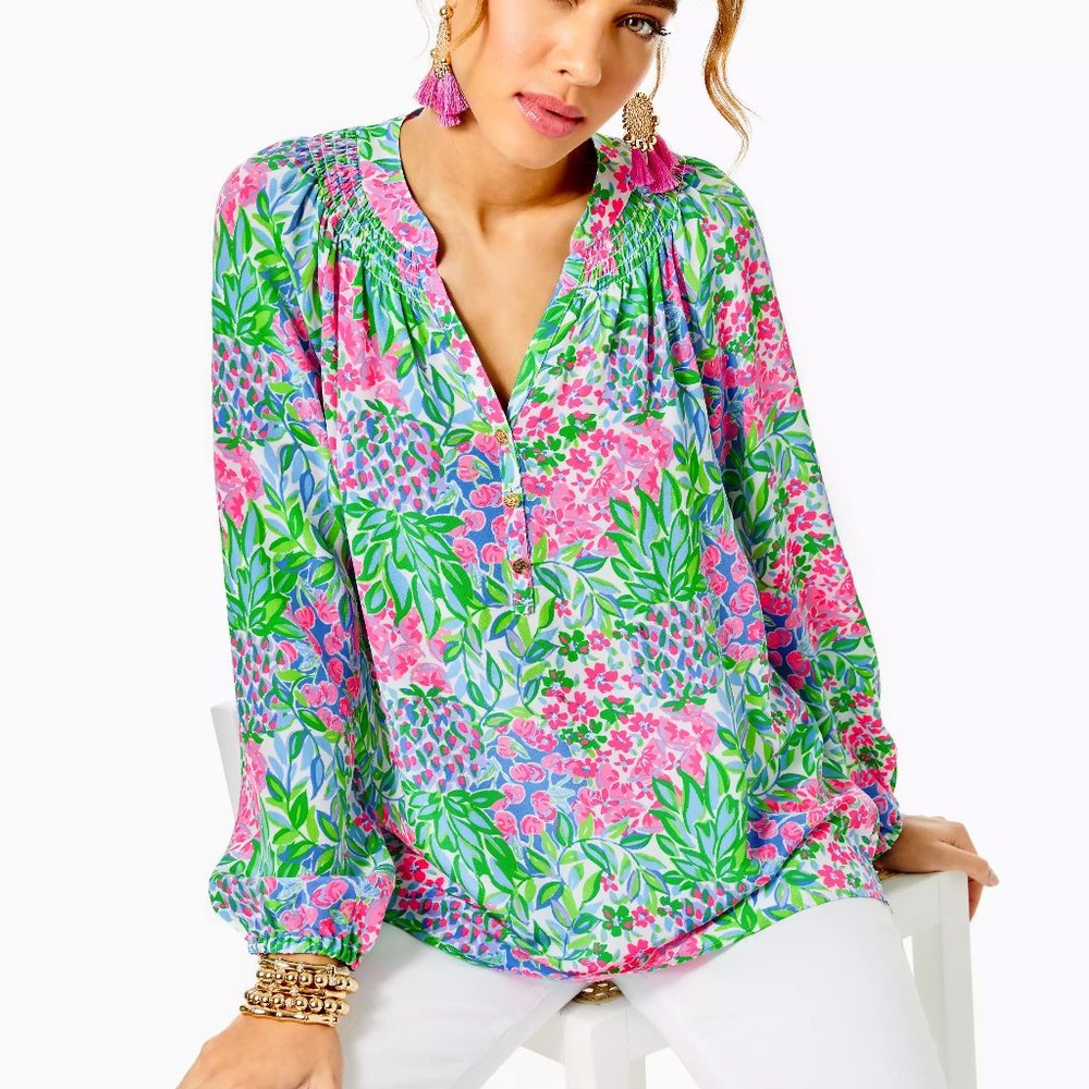 Lilly Pulitzer $178 Elsa Silk Top, Multi A Cherry On Top, Sz L, NWT - Picture 4 of 9